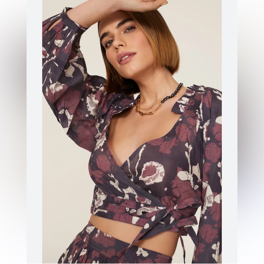 Cleobella Valencia Wrap Crop top boho peasant festival floral organic cotton S